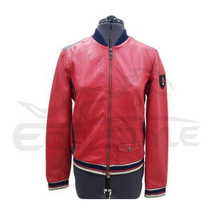 Blouson aviateur en cuir rouge en cuir d'agneau véritable fermeture à glissière avant complète à manches longues veste en cuir pour hommes personnalisée OEM vente en gros - Product Image 1