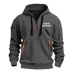Sweat-shirt brodé européen pour hommes avec fermeture éclair et poche sur le bras Pull à capuche solide Veste d'hiver coupe ample avec logo personnalisé - Product Image 2