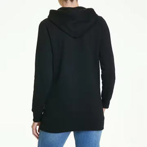 Women's Lightweight Fleece <b>Hoodie</b> Professional Casual Winter Outerwear Solid <b>Black</b> Long Length Collar Breathable <b>Plain</b> Dyed - Product Image 2