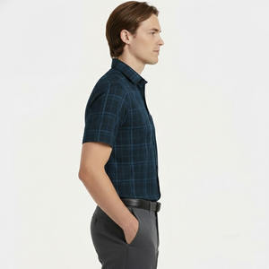 เสื้อเชิ้ตผู้ชายแบบสั่งตัด ลายทางเฮอร์ริงโบน ผ้าใยไผ่ย้อมสี ทรงปกติ แขนสั้น เป็นมิตรกับสิ่งแวดล้อม สไตล์ทางการ - Product Image 2