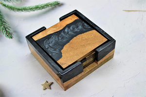 Ensemble de sous-verres rectangulaires contemporains écologiques en bois et résine époxy pour la décoration de la maison et du bureau, 4 pièces, ArtisanVibe 450 mm - Product Image 3