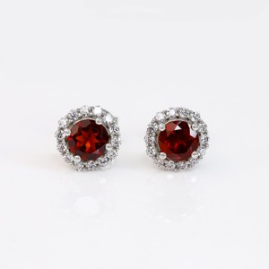Hermosas señoras granate plata 925 chapado en oro pendientes de tuerca oro rosa oro blanco boda fiesta ocasión - Product Image 1