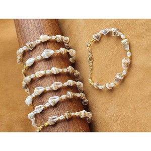 Boho Style <b>Gold</b> Plated <b>Bracelet</b> with Natural Shell <b>Beads</b> and Pearl Accents Resale Pearl <b>Bracelets</b> & Bangles - Product Image 3