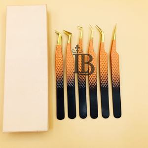 Nouvelles pinces à cils double couleur orange et noir, pinces à cils à pointe dorée, pinces à cils personnalisées, MInk - Product Image 5