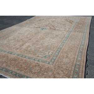 6.2x9.2 ft Rug, Vintage Turkish Rug, <b>Brown</b> Bordered <b>Wool</b> Rug - Product Image 3