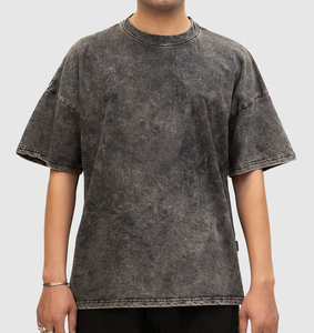 T-shirt délavé à l'acide de style vintage pour hommes T-shirt surdimensionné en coton épais imprimé sur mesure en gros à bas prix pour hommes - Product Image 2