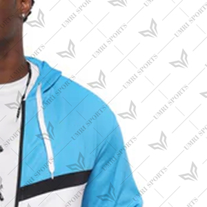 Chándal azul y blanco Conjunto de Jogger colorblock para hombre Chándal con capucha y cremallera Traje atlético de dos piezas Conjunto de chándal de calle - Product Image 2