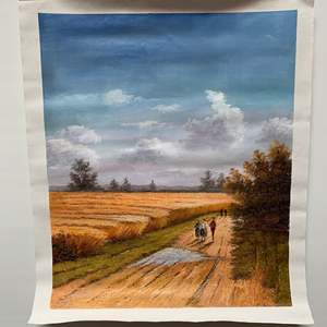 Dipinto a Olio 100% Fatto a Mano 20x24 Pollici, Arte Raffinata di Tre Persone in Campo Agricolo, Texture 3D, Soggetto Astratto, con Cornice - Product Image 5