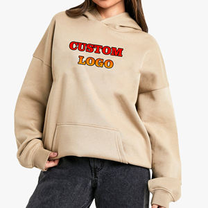 Sweat à capuche oversize en molleton 100% coton de haute qualité, coupe épaule tombante, logo imprimé DTF personnalisé, épais, pour femme, hiver - Product Image 4