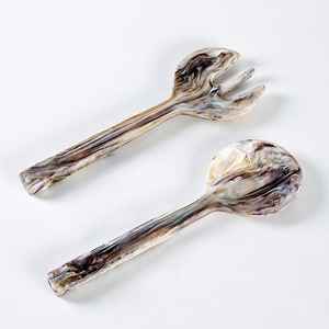 Ensemble de couverts à salade en résine design, motif marbre, ustensiles de cuisine, vaisselle, cuillère, fourchette, outils de service, articles de table pour la maison - Product Image 1