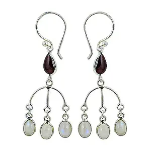 Pendientes Colgantes de Plata 925 con Piedra Lunar y Granate para Mujer, Estilo Vintage, Chapados en Oro con Perla de Agua Dulce - Product Image 3