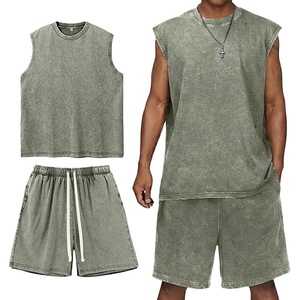 Nouveau débardeur vintage d'été 2026 pour homme, t-shirt sans manches uni délavé, débardeur homme teint à la cire et biaisé - Product Image 1