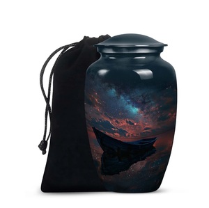 Urne de paysage marin stellaire marine cosmique avec urne de navire Twilight Horizon pour cendres cendres de bateau urnes funéraires modernes décoratives - Product Image 1