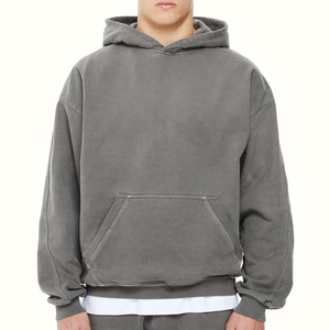 Sweat à capuche surdimensionné en coton épais pour homme avec logo personnalisé de luxe délavé à l'acide sans cordon pour la saison hivernale - Product Image 4