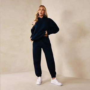 Ensemble de survêtement pour femmes en coton OEM personnalisé, sweat-shirt à imprimé en relief, sweat-shirt en molleton, coton uni, tissu éponge français, noir - Product Image 4