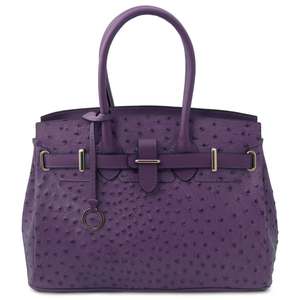 Bolso Tote Clásico de Cuero Genuino con Textura de Avestruz, Cierre de Hebilla, Bolso de Mano para Mujer, Uso Diario, Dos Asas, Duradero - Product Image 4