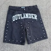Pantalones Cortos de Mezclilla Vintage Bordados Personalizados, Estilo Harajuku Punk Gótico, Holgados, de Secado Rápido para Hombre