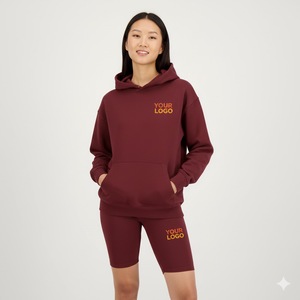 Ensemble survêtement deux pièces pour femme, sport d'hiver, logo personnalisé 2025, sweat-shirt et short de haute qualité avec badge, 100% coton - Product Image 5