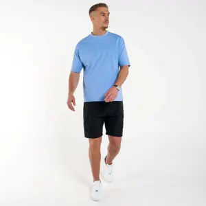 Camiseta de rua básica masculina - mistura de algodão, cores sólidas Camiseta de rua casual para homem - fácil de lavar, ajuste regular"