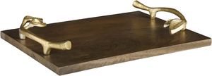 Bandeja Rectangular de Madera de Acacia con Asas de Rama de Hoja Metálica Dorada, Plato Decorativo de Madera para Comida, para Mesa de Centro, Hotel - Product Image 5