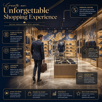 Exhibición de Lujo para Tienda de Ropa Masculina: Interior con Panel de Arte Floral Azul, Sistema de Exhibición Dorado, Juego Completo de Muebles para Boutique de Moda Masculina