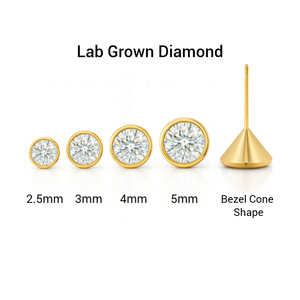 ต่างหูเพชรทรงกรวยขอบทอง 14K สีเหลืองทอง  เพชรเพาะเลี้ยงในห้องปฏิบัติการ ดีไซน์เรียบหรูทันสมัย ของขวัญสุดพิเศษ เครื่องประดับคุณภาพสูง - Product Image 2
