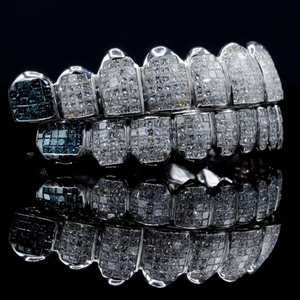 Hip Hop Custom <b>Silver</b> Teeth Grillz Iced Out Moissanite Diamond Grillz Teeth <b>Silver</b> Jewelry Best Price - Product Image 2