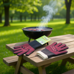 Gant de barbecue en coton et polyester, taille unique (34 cm), noir et rouge - GU350PRIME, accessoire de barbecue - Product Image 3