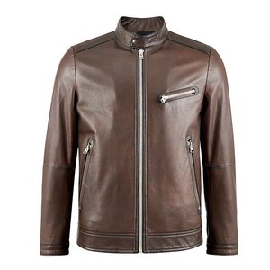 Veste pour homme en cuir de vache véritable Manteau simple et décontracté en marron pour le printemps et l'automne Veste en cuir de haute qualité - Product Image 1