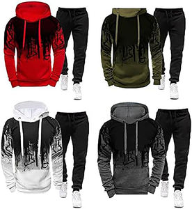 Custom High Quality Printing Tracksuit 100% <b>Cotton</b> French Terry <b>Raw</b> Hem Cut and Sew Hoodie Sweatpants and Hoodie Tracksuit - Product Image 2