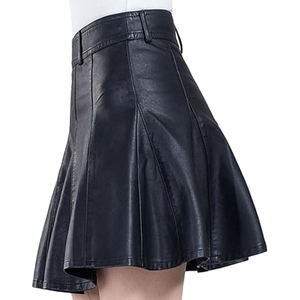 Faldas cortas de cuero PU de color negro de Venta caliente para damas/minifalda acampanada de cintura alta para fiesta informal - Product Image 2