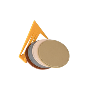 Sous-verre en cuir au design exclusif Forme ronde 4 pcs Paire avec support en cuir Tapis et coussinets décoratifs pour dessous de verre - Product Image 6