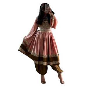 Vestido Afgano Moderno Vintage 2026, Vestido de Mujer Transpirable Hecho a Mano con Pliegues, Cuello en V, Línea A, Manga Corta, Diseño hasta la Rodilla - Product Image 1