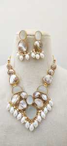 Laiton fait à la main élégant nacre Design pierre artisanat collier avec boucles d'oreilles ensemble produit en vrac qualité de conception Unique - Product Image 3