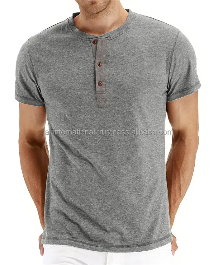 卸売ヘンリーシャツブランクスリムフィットTシャツメンズカジュアルTシャツ95コットン5スパンデックス半袖Tシャツボタン付き