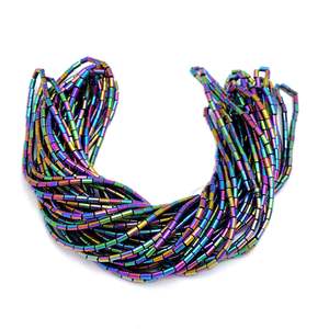 Perles d'hématite naturelles multicolores en forme de tuyau, fil de pierres précieuses métalliques pour la fabrication de bijoux, vente en gros en vrac - Product Image 3