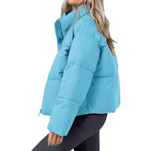 Good Quality Women's Black <b>Nylon</b> Shell Short Puffer Jacket Breathable Winter Clothing Canvas <b>Fabric</b> Solid Pattern Knitted - Product Image 3