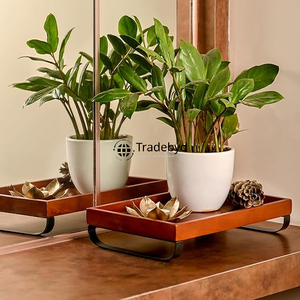 Bandeja de servicio móvil hecha a mano de madera moderna Premium Tradebyd para cocina, comedor, café, té, aperitivos y hogar elegante - Product Image 2