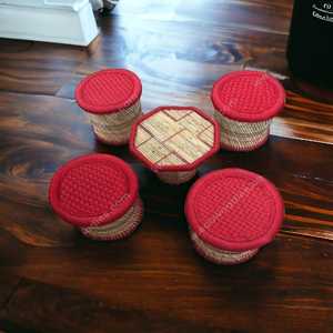 Juego de taburetes otomanos de mimbre de ratán de caña de bambú móvil de calidad superior con mesa, sala de estar, cafetería, uso interior y exterior, restaurantes - Product Image 5