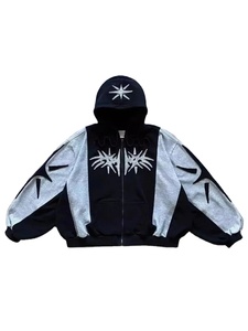 Sweat à capuche décontracté extra large pour hommes brodé géométrique à capuche devant vêtements de rue gothiques pour femmes fermeture éclair ample solide - Product Image 5