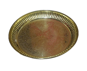 Plaque de puja en laiton doré 8 pouces-Design de fleurs Aarti Pujan Thali Prashad Chandan Articles pour mariage Ramadan Diwali Pujan - Product Image 1