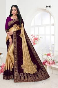 Sari de trabajo de bordado de seda de terciopelo puro de último diseñador por Fab Zone - Product Image 4