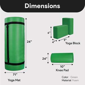 BalanceFrom Fitness Eco-Friendly 71x24 Green Yoga Mat Anti-Tear with Strap Knee Pad <b>Blocks</b>-10mm Thickness TPE Nature <b>Rubber</b> - Product Image 3