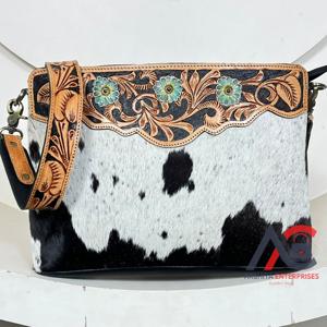New Trendy Fashion Hand Tooled Cowhide Leather Crossbody <b>Messenger</b> <b>Bag</b> for <b>Women</b> Western Designer Shoulder Handbag Zipper Purse - Product Image 1