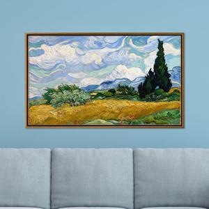 Impresión artística de campo de trigo con ciprés: decoración de pared en lienzo, lienzo con marco dorado - Product Image 1
