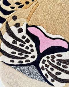 Tapis moderne 4 'X 4' en mélange de laine noir beige imprimé animal à poils hauts anti-bactéries imperméable pour chambre à coucher salon salle à manger - Product Image 2