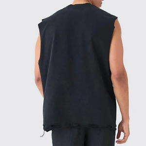 Lo último en ropa de calle con gráfico en blanco de algodón personalizado, camiseta negra desgastada, camiseta sin mangas de gran tamaño para hombre de alta calidad, camiseta sin mangas - Product Image 2