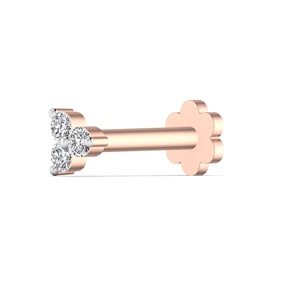 Pin de nariz de diamante natural para mulheres, joia de ouro branco rosa amarelo 14K, com três pedras e corte brilhante - Product Image 4