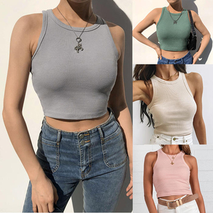 Chaleco de verano con logotipo personalizado para mujer, camiseta sin mangas de algodón blanco acanalada para mujer, camiseta sin mangas con espalda cruzada - Product Image 2
