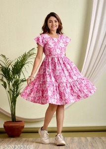 Vestido corto de algodón con bloque de mano indio personalizado, ropa de verano con estampado Floral para niñas, traje informal de regalo de boda para novia de ajuste moderno - Product Image 3